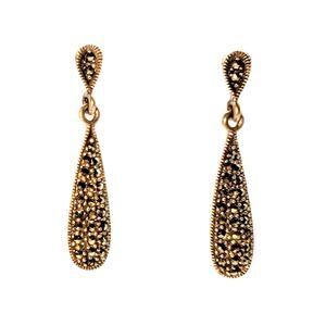 Vintage Signed CW 925 Sterling Silver Marcasite Teardrop Dangle Earrings